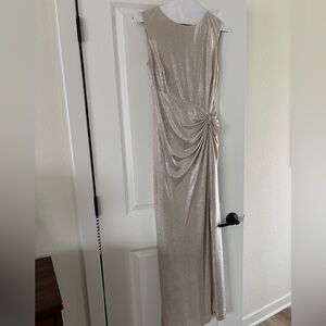 Ralph Lauren Shimmery Ruched Side Maxi Dress in Champagne